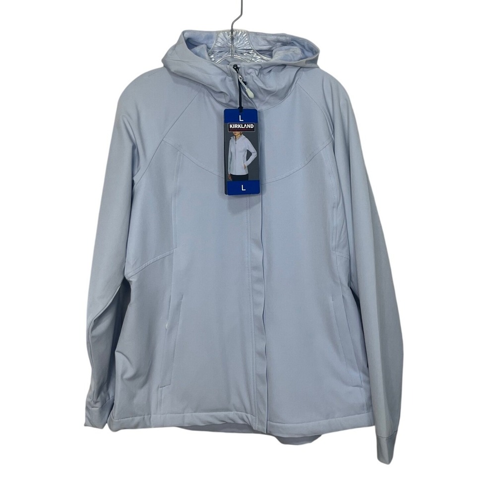 Kirkland Softshell Jacket Large Light Blue Hooded Fleece Lined Casual Outdoor